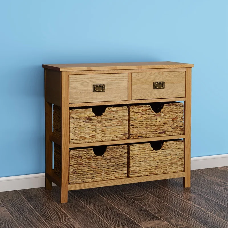 

2018 New Product Solid Wood Oak Chest of Drawers with 2 Drawers & 4 Storage Baskets Dropshipping