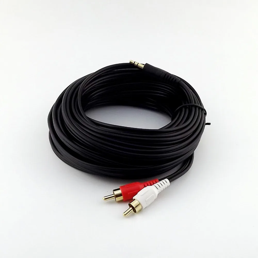 

1pcs 10M 3.5mm Male Stereo Plug to 2 RCA Phono Male Audio Video AV Adapter Cable Gold