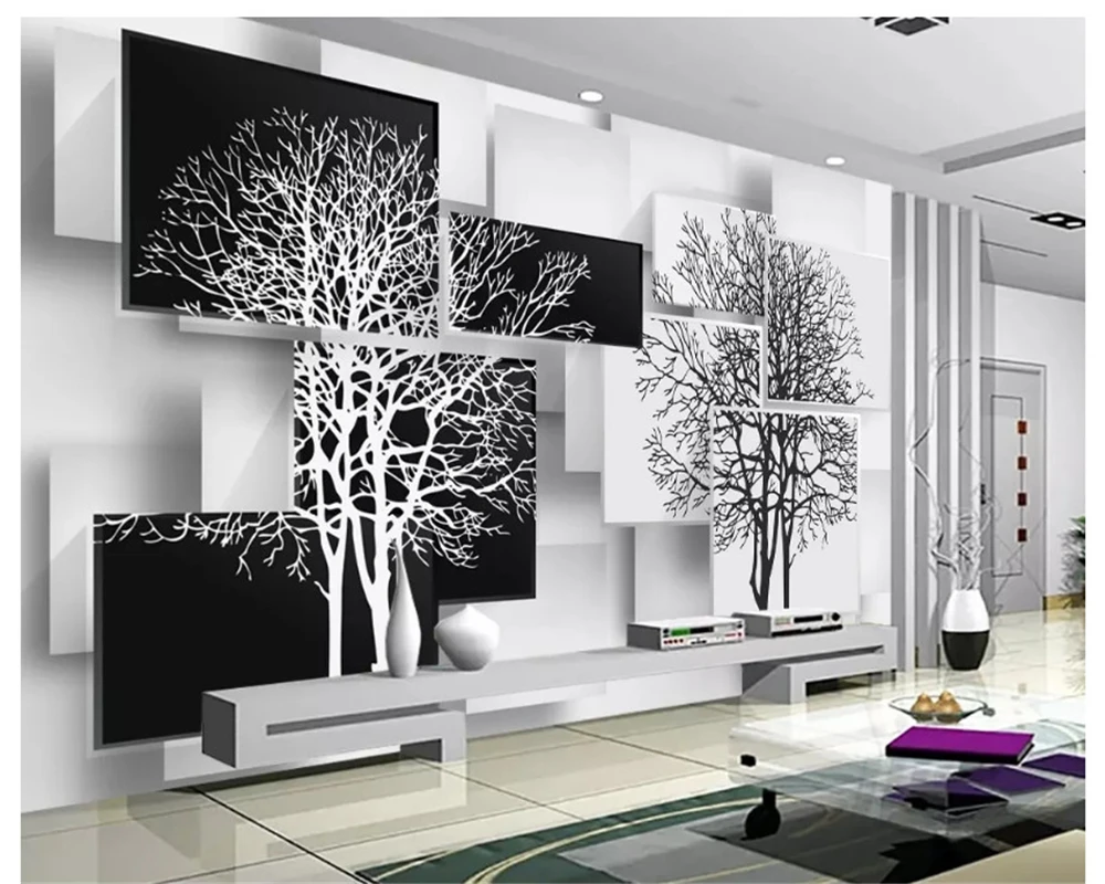 

beibehang Wallpaper 3D hang simple black and white paintings on the background of the three-dimensional TV wall papel de parede