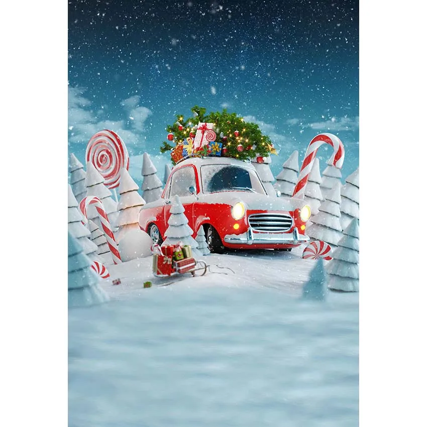 Рождественский фон для фотостудии для фотосъемки с изображением автомобиля сани декорации Зимний снег сцена для фотостудии фоны реквизит