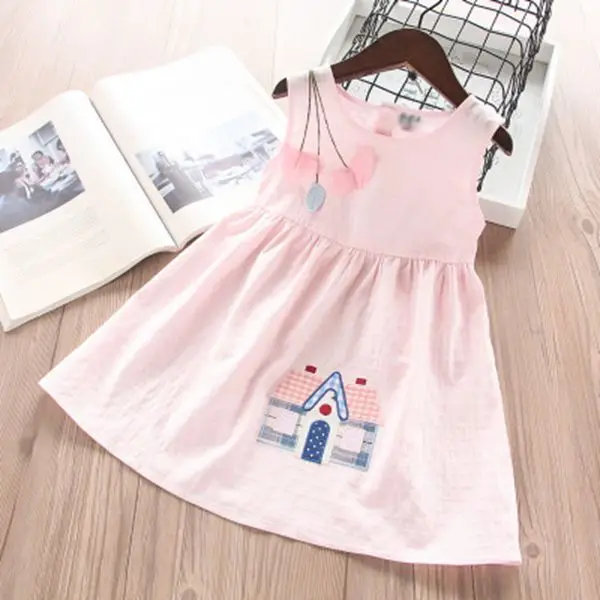 

Roimyal Wholesale 2019 new fashion 2 color exquisite embroidery dress cute cotton sleeveless children's dress free shipping