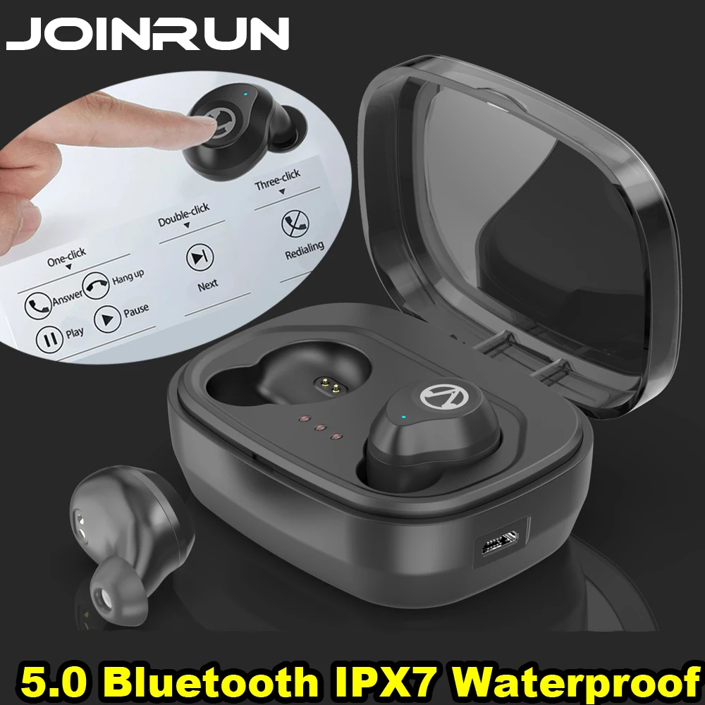 

JOINRUN TWS 5.0 Bluetooth Earphone Touch Control Stereo Music In-ear Type IPX7 Waterproof Wireless Earbuds with Charging box