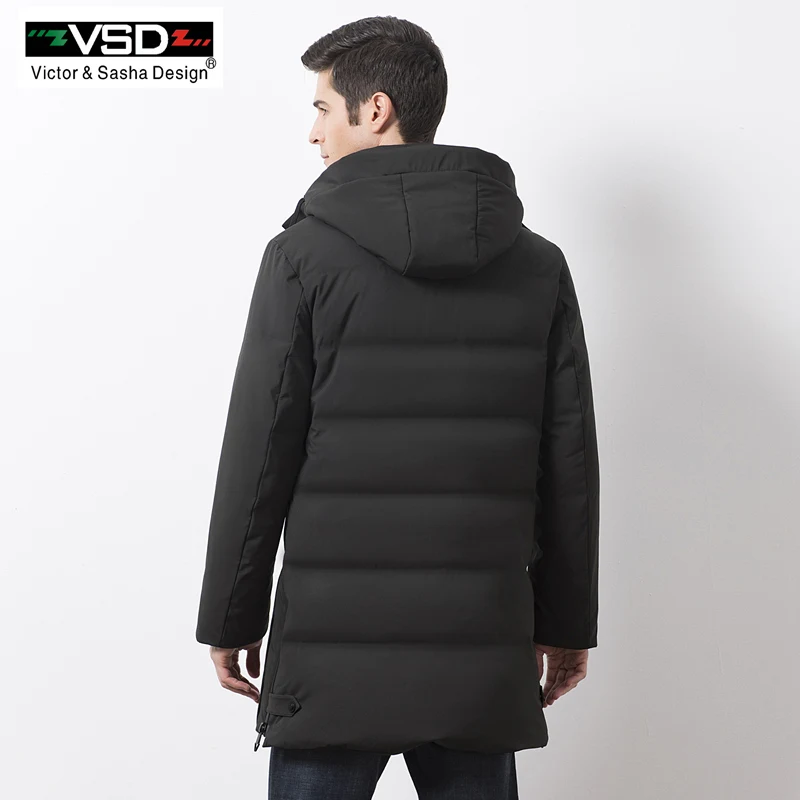 VSD Новые Теплые Зимние утка вниз куртка Slim для Для мужчин с капюшоном Куртка