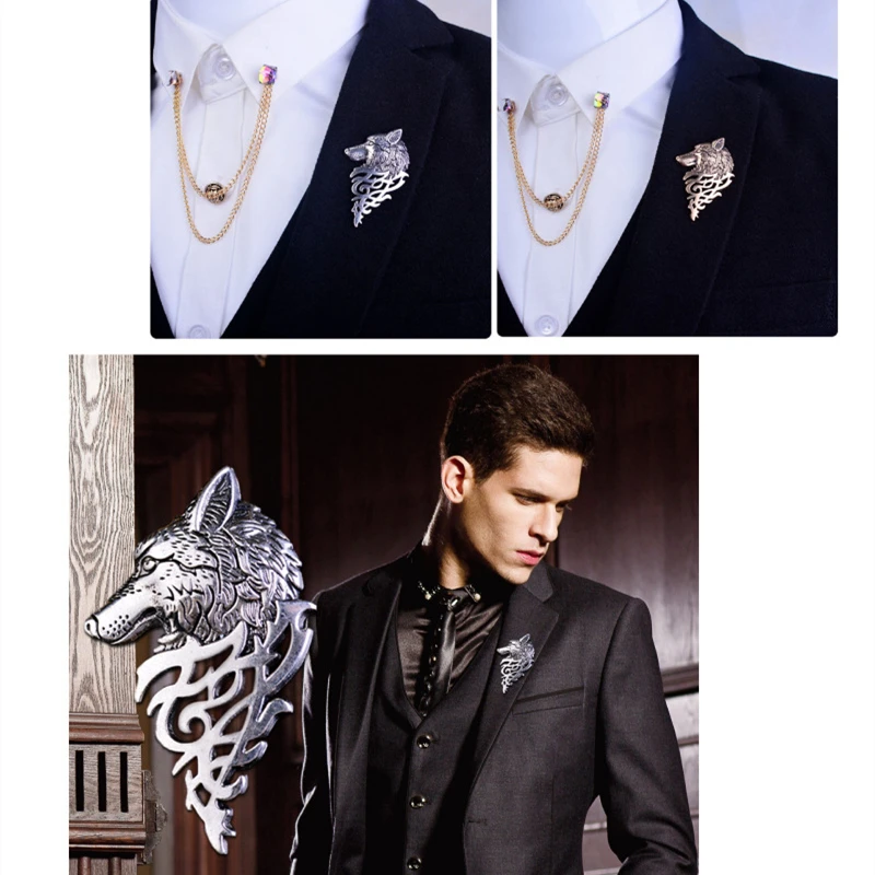 DoreenBeads бизнес мужской костюм воротник булавки значки креативная Мода Дизайн голова Волка брошь для рубашки костюм пальто