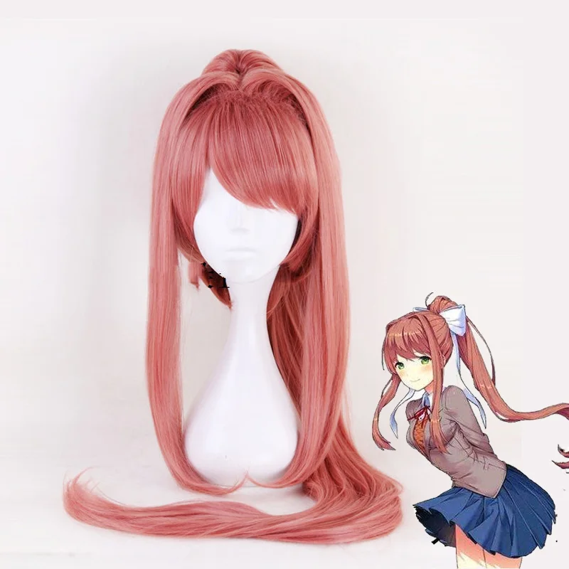 Высококачественный Литературный клуб Doki! Парики Monika DDLC длиной 95 см, термостойкие синтетические волосы, парик для косплея + шапочка для парика|Игровые костюмы| | АлиЭкспресс