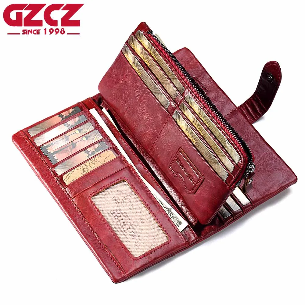 GZCZ Genuine Leather Women Wallet Female Long Walet Women Lady Clutch