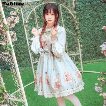 Cute Original Design Pinewood Story Women Suspender Dress Bow 2018 Squirrel Print Lolita JSK Dresses Girls Vestidos 3 Colos jsk lolita cute lolita costume high collar dress lovely print lolita jsk coffee
