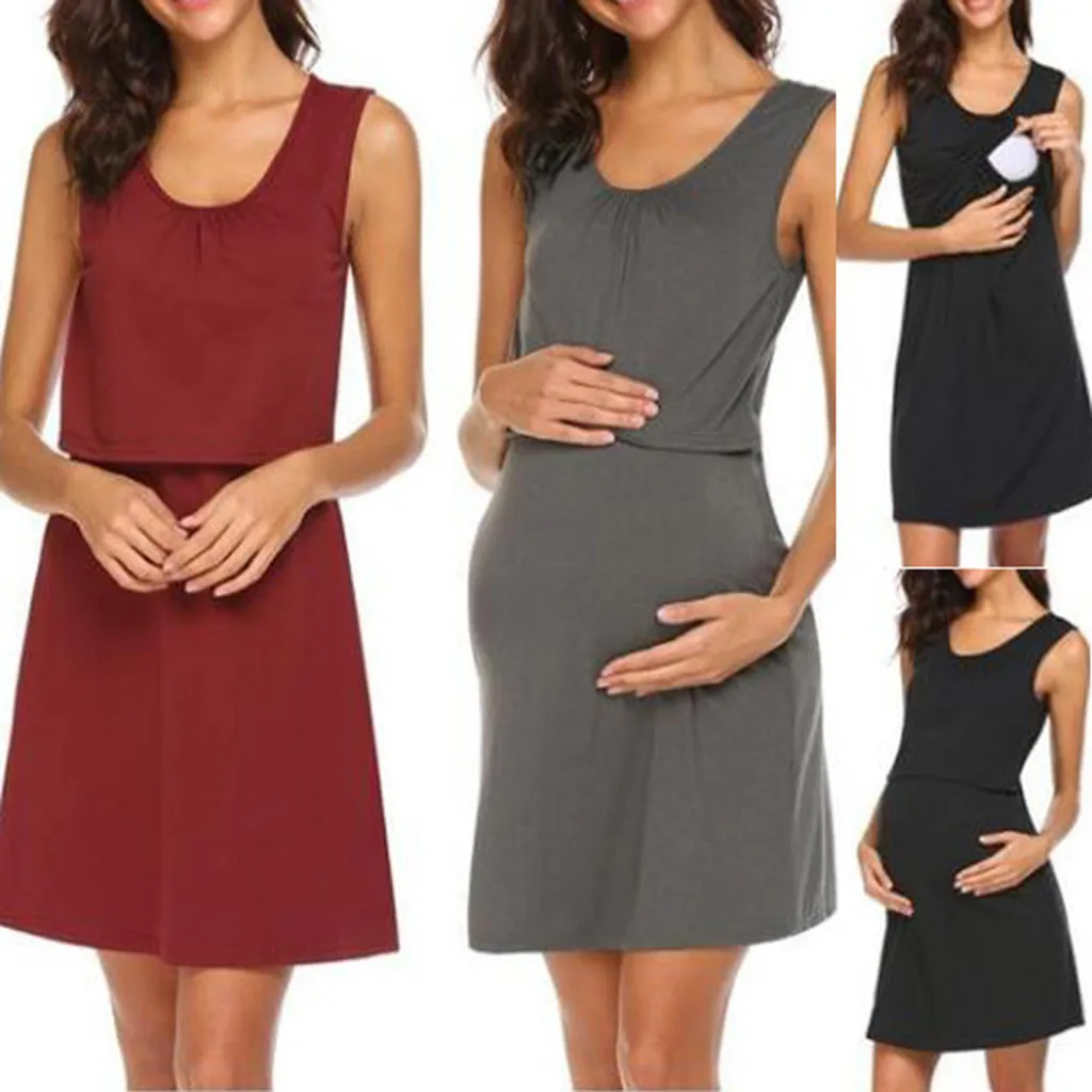 

Summer Pregnant Women Breastfeeding Dress Clothes Women Casual O-Neck Sleeveless Maternity Nursing Breastfeeding Dress Clothing