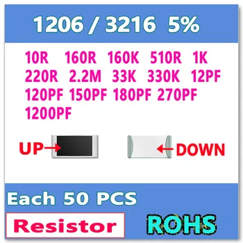

1206 10R 160R 160K 510R 1K 220R 2.2M 33K 330K 12PF 120PF 150PF 180PF 270PF 1200PF each 50PCS