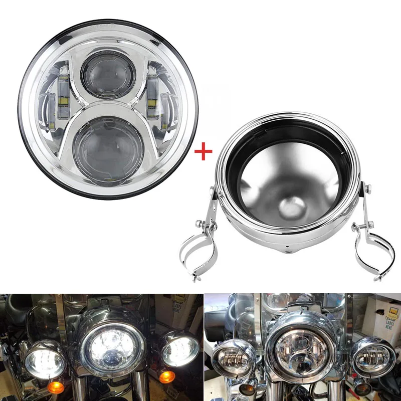 

For Chopper Cafe Racer Bobber Curisers Accessories Round 7" H4 Motorcycle Headlight 7 inch Led Headlamp Housing Bracket