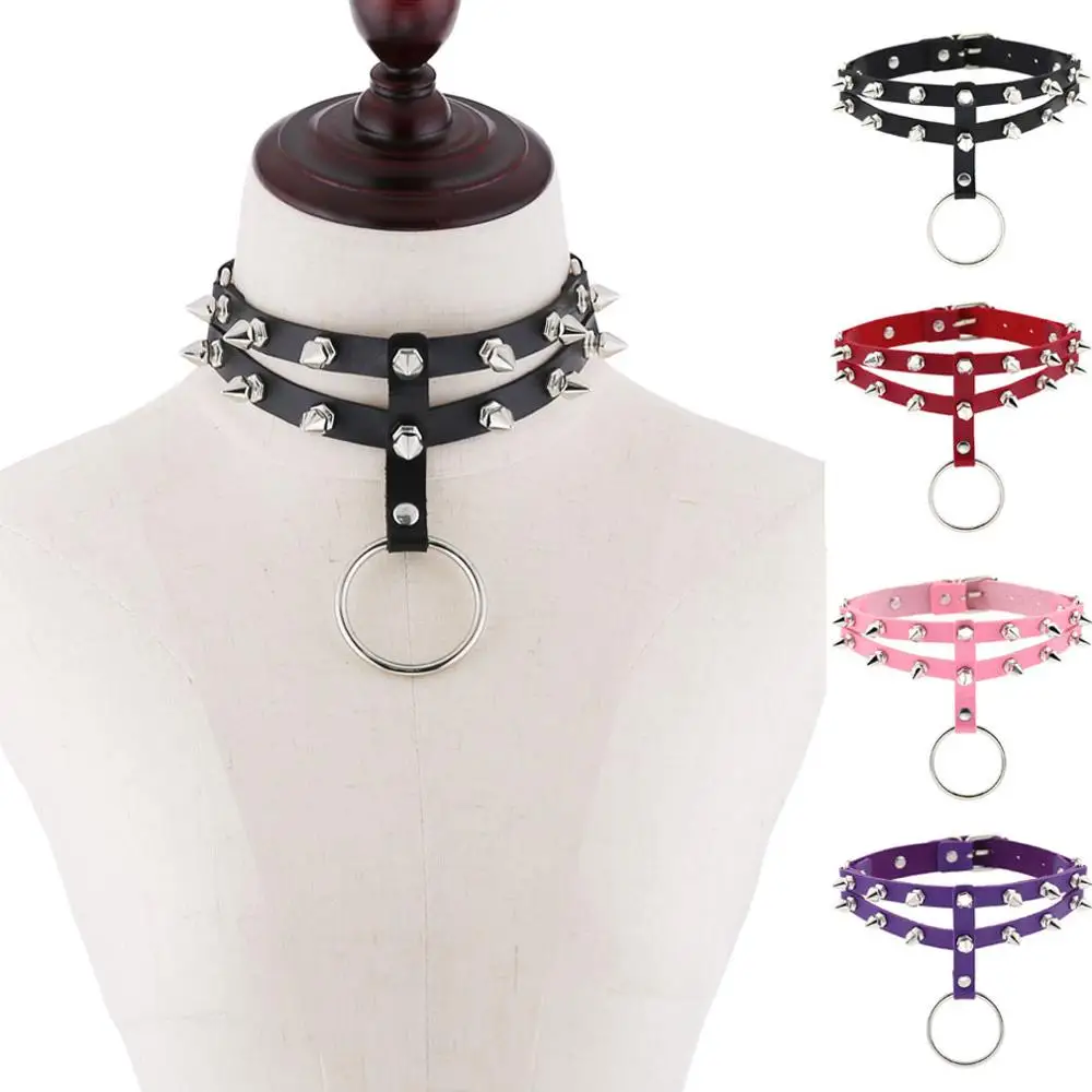 

O-Round Gothic spiked punk choker collar with spikes Rivets women men Emo Studded chocker necklace Silver goth jewelry