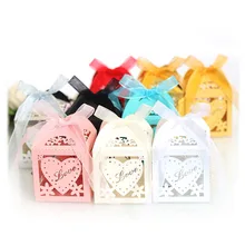 50 шт Любовь Сердце Лазерная резка подарок коробка сладостей коробки для подарков пакет сумка с лентой на заказ детский душ сувенир для свадебной вечеринки поставки