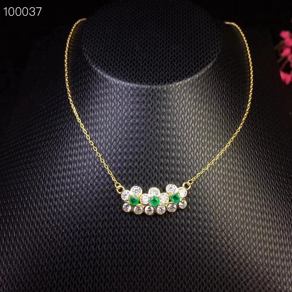  Pendentif vert émeraude naturel collier pendentif pierre précieuse S925 argent élégant belle rangée