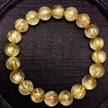 

9.7mm Natural Gold Rutilated Quartz Titanium Stretch Crystal Beads Bracelet