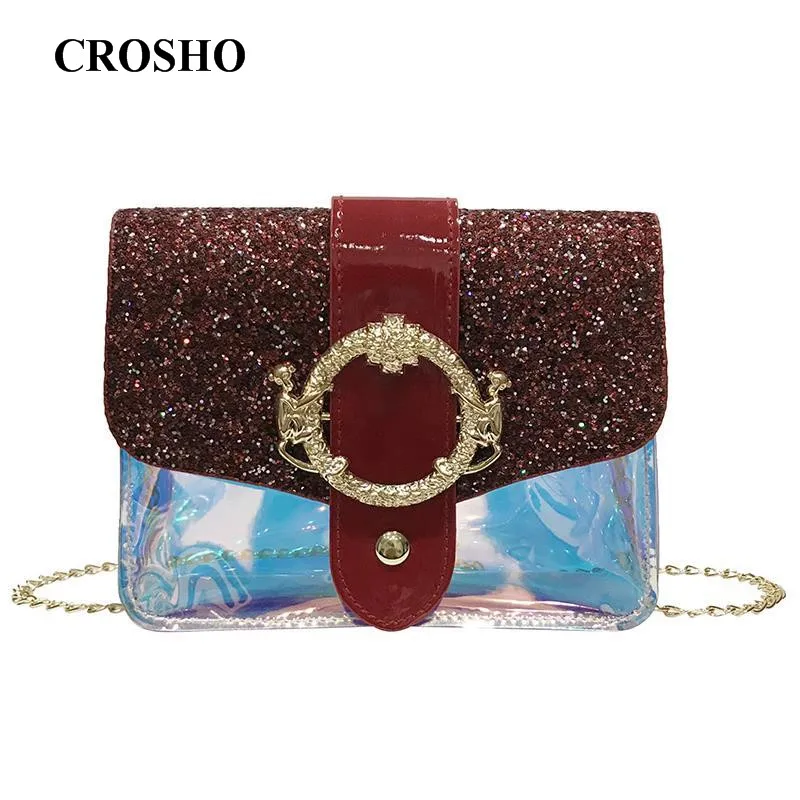 

CROSHO New Sequin Chain Transparent Bag Simple Small Square Bag Panelled Patchwork