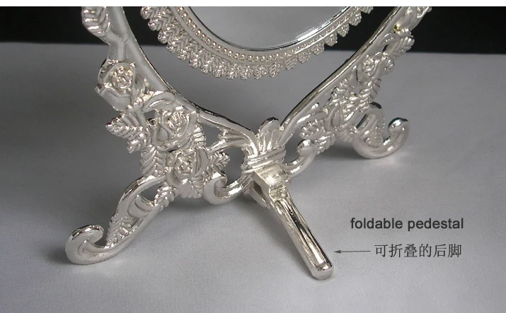 double-face foldable retro silver alloy metal table makeup dresser desktop cosmetic decorative mirror embossed frame 338A