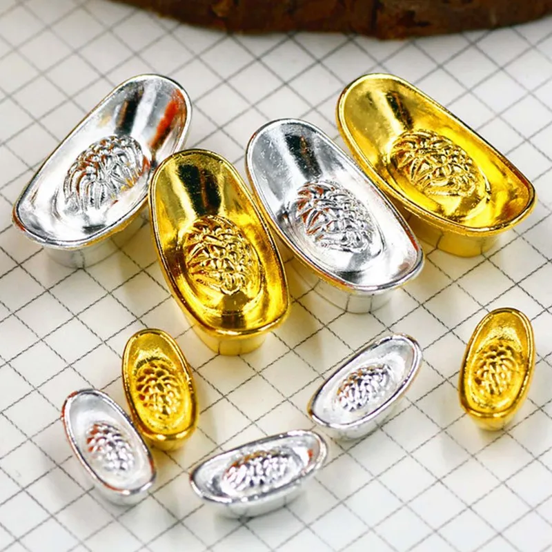 

2/4 Pieces Mascot Metal Crafts Feng Shui Auspicious Lucky Money Gold Sliver Ingot Decoration Crafts