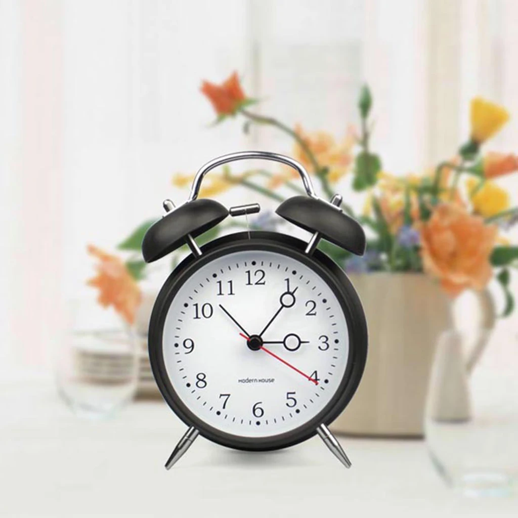 Classic Retro Twin Bell Silent Non-ticking Sweep Quartz Movement Loud Alarm Clock with Night Light for Bedroom Bedside Office