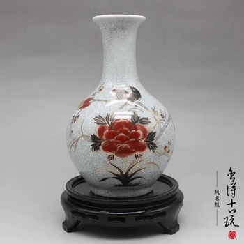 

Antique porcelain, vase, coloured, painted crack, glaze, flower and bird.