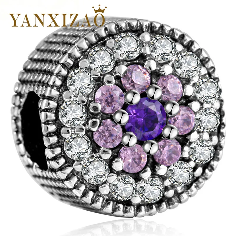 Yanxizao 2018 Silver 925 CZ Beads Fit Pandora Purple font b Crystals b font Love Shape