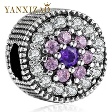 Yanxizao 2018 Silver 925 CZ Beads Fit Pandora Purple Crystals Love Shape Luxurious Stylish Bracelet DIY Jewelry Originals GW240