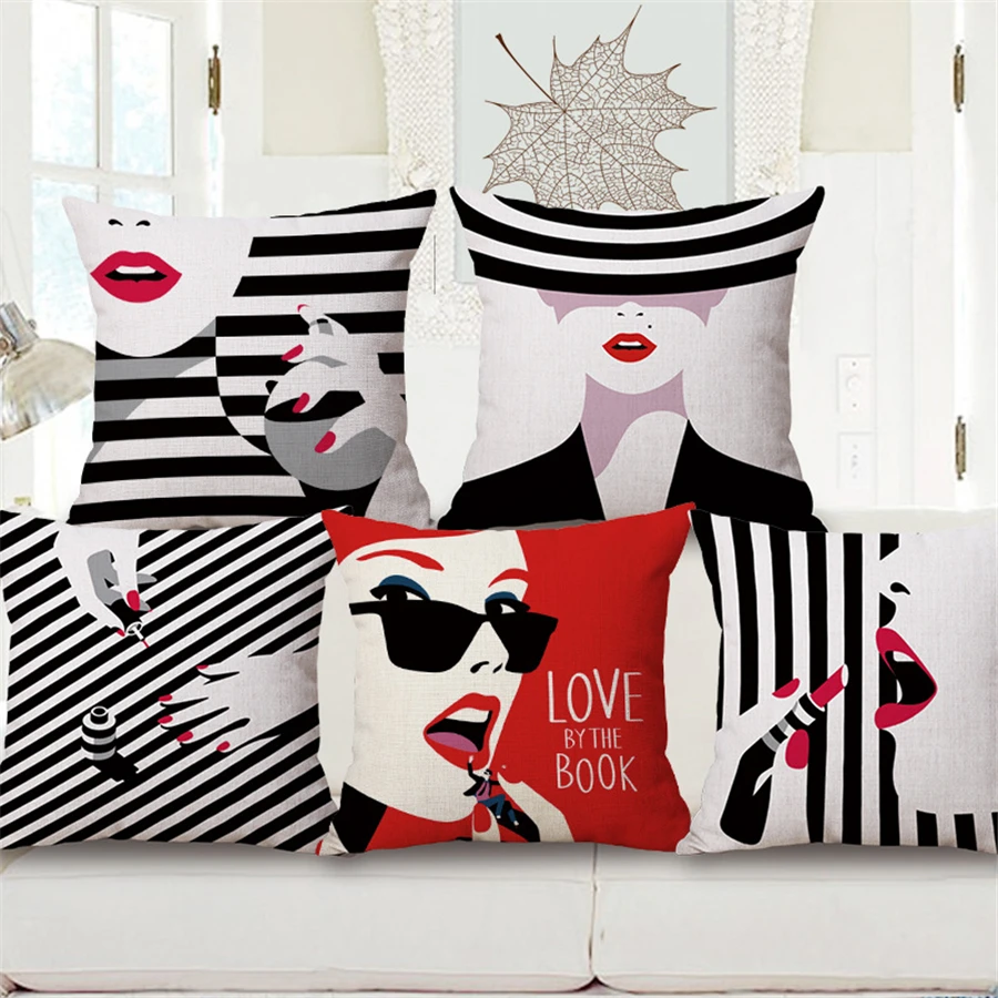 Modern Pop Art Fashion Decorative Throw Pillows Covers Red For Couch
