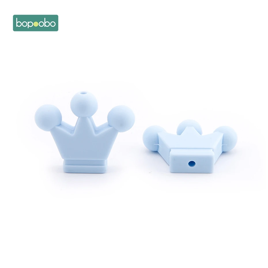 Bopoobo 10 шт. силиконовые бусины Детские короны Прорезыватель сенсорная игрушка для прорезывания зубов DIY Поделки бусины Детские игрушки Ожерелье Подвеска детский продукт - Цвет: Candy Blue Crown