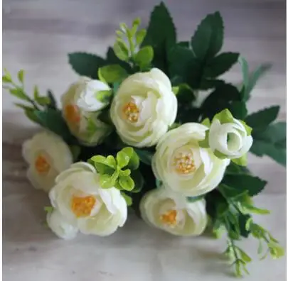 Картина маслом короткая съемка 6 веток весна/осень шелк чайная роза искусственная Цветочная ваза украшение стола Свадебный букет цветов - Цвет: A white