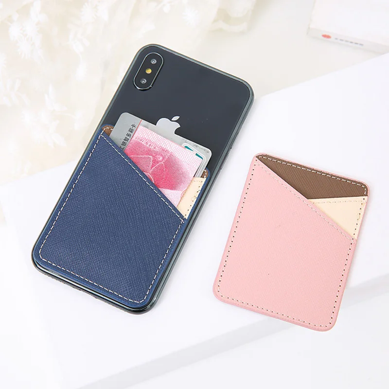 

New Fashion 1PC ID Credit Card Holder Solid Mobile Phone Wallet Pocket Elastic Cellphone Pocket Adhesive Sticker Accessory