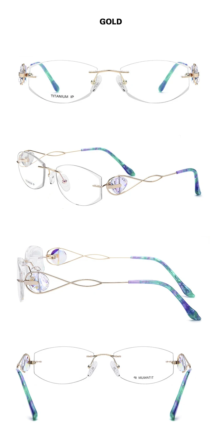 Чашма бренд для женщин Высокое качество без оправы очки рамки рецепт очки Женская мода прозрачный цвет линзы с камнями