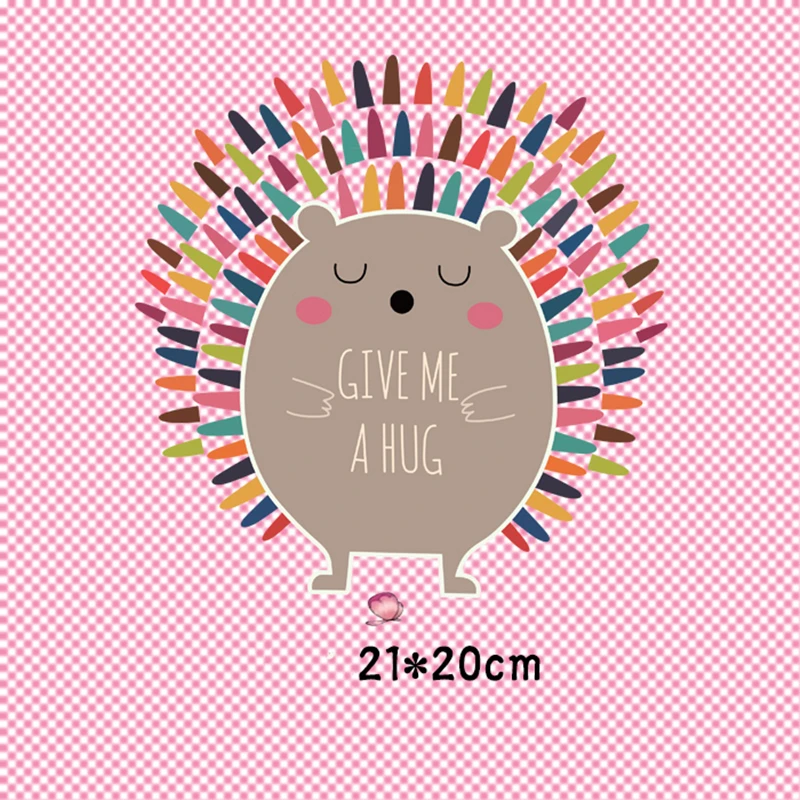 

21x20cm Cute Animal Hedgehog Patch T-shirt Press Sticker Washable Iron On Transfers Patches For Kids T Shirt Coats