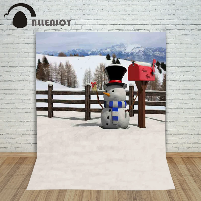 

Allenjoy vinyl photography backdrop Christmas snowman mailbox Snowy mountain children's background for photo shoots fabric