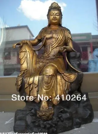 

Shipping H 12"China Tibet old Bronze gild dom Kwan-Yin Bodhisattva Buddha statue