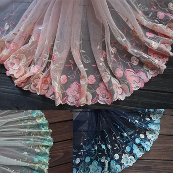 

10"25cm wide (3yards/lot)DIY Craft Embroidered Floral Tulle Lace Trim, Mesh Embroidery Lace Trim