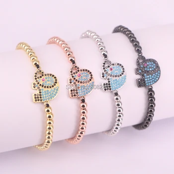 

10Pcs Micro Pave CZ Elephant Double Bails Connector Charm Beads Bracelet Braided Macrame handcraft Jewelry