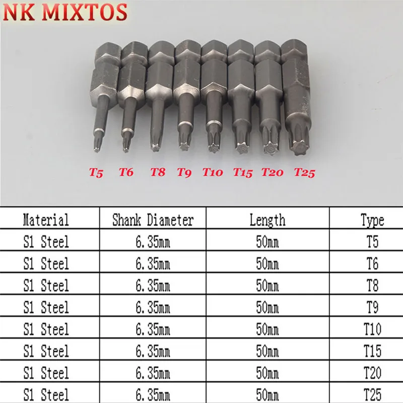 NK MIXTOS Электрический 50 мм длиной 1/4 дюйма шестигранный хвостовик Магнитный Torx отвертка Биты T25 Лучшая цена