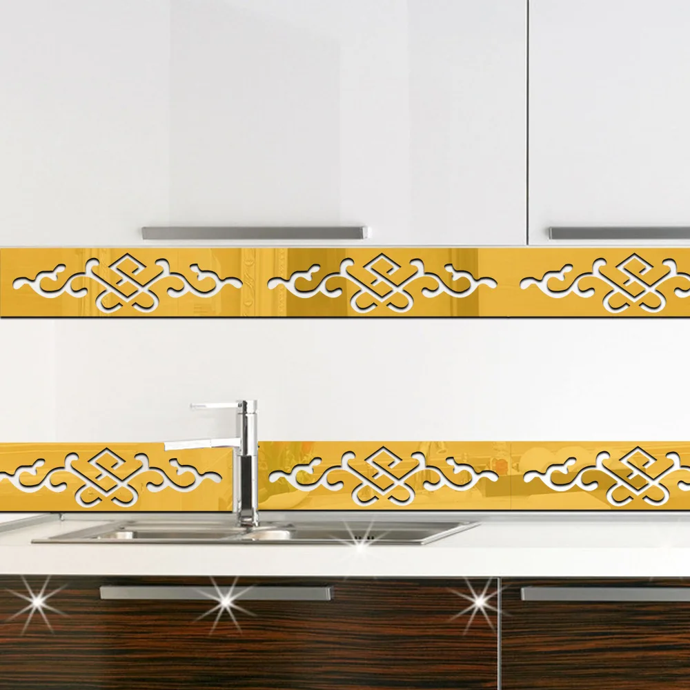 

5pcs Ceiling Decoracion Habitacion Wall Sticker 3D Acrylic Skirting Mirror Kitchen Accessories Home Waist Line Home Decor Mutfak