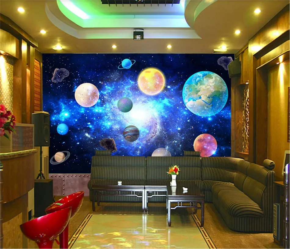 Cosmic Planets Outer Space Interstellar Starry Galaxy Bar KTV Theme Restaurant Background Photo Wall Paper 3D Mural Wallpaper