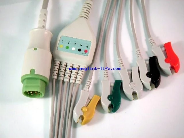 Совместимость 10Pin Siemens 5-lead One Piece ECG кабель и leadwires защелкивающийся зажим IEC/AHA
