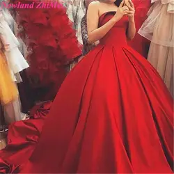 Популярные Красные бальное платье свадебное платье 2017 красивая женщина без бретелек Длина атласная невесты Платья для женщин Vestido formatura