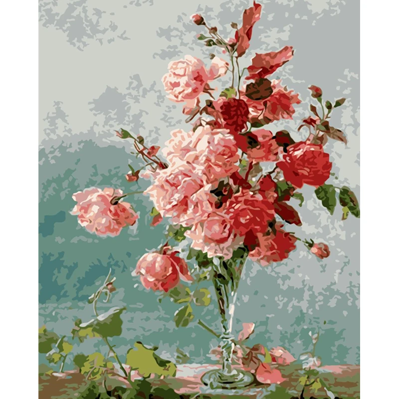 

Pink Flowers in wine glass.40x50cm,Painting By Numbers,DIY,wall Art,Living Room Decoration,Scenery,Figure,Animal,Flower,Cartoon