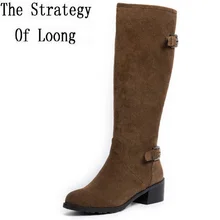 Женские короткие плюшевые сапоги до колена из нубука на молнии с пряжкой; Новинка года; сапоги из натуральной кожи с металлическим украшением в стиле пэчворк; ZY171026