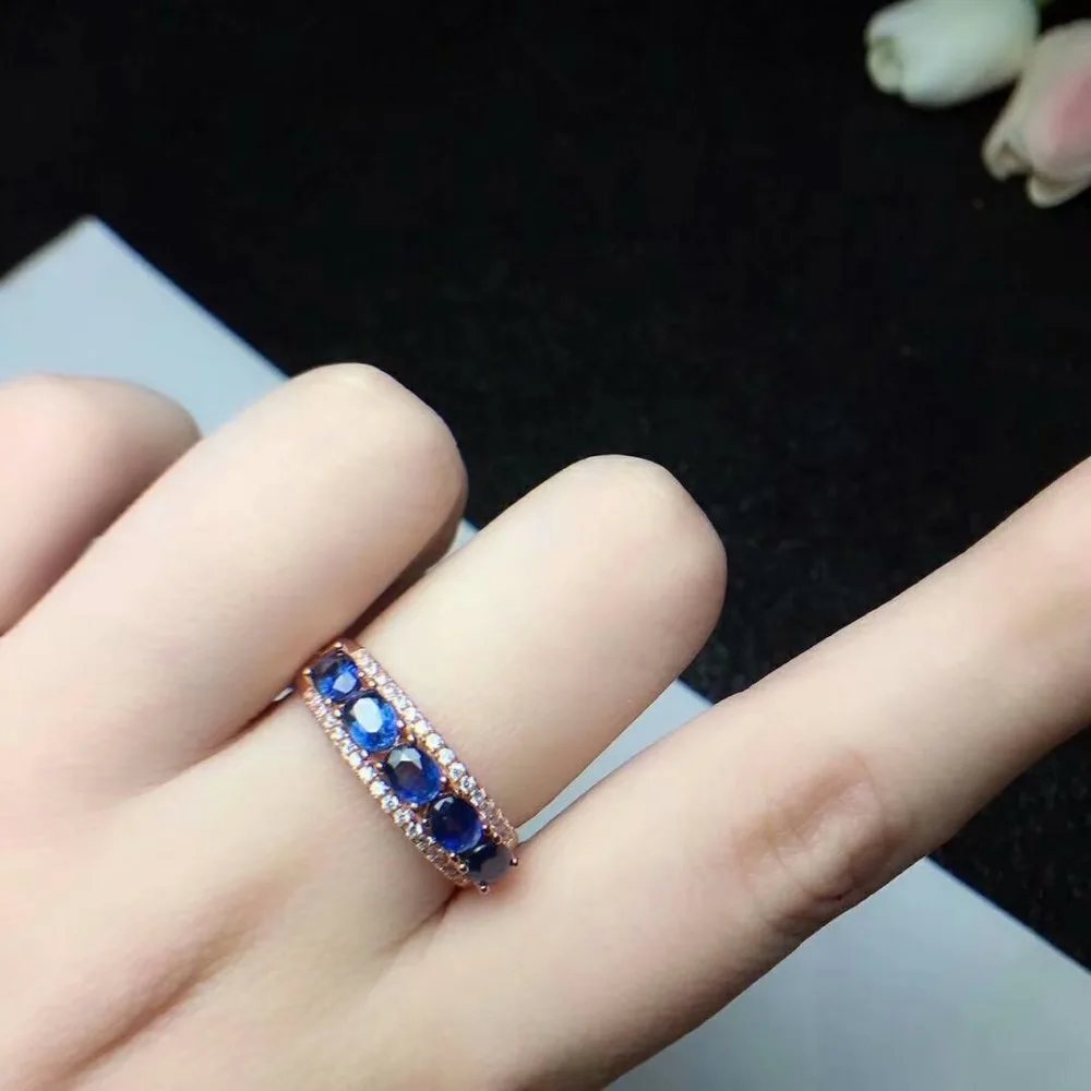 100% 925 sterling silver real Natural sapphire Rings fine Jewelry gift women open wholesale new 3*4mm cj030408agl