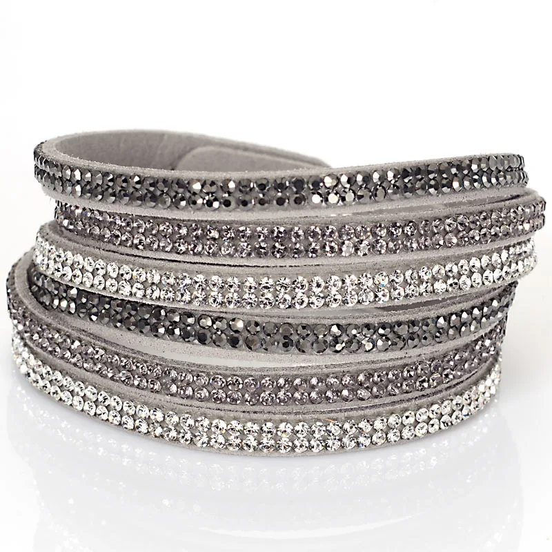 Double Wrap Velvet Leather 3 Rows Crystal Bracelet With Full Pave ...