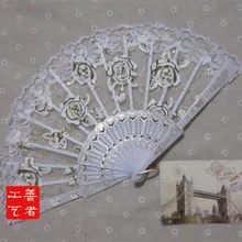 DHL 100 шт./лот Испанский Стиль Роза, цветок, дизайн пластиковый каркас кружева шелк ручной вентилятор, китайский ремесло Складной вентилятор