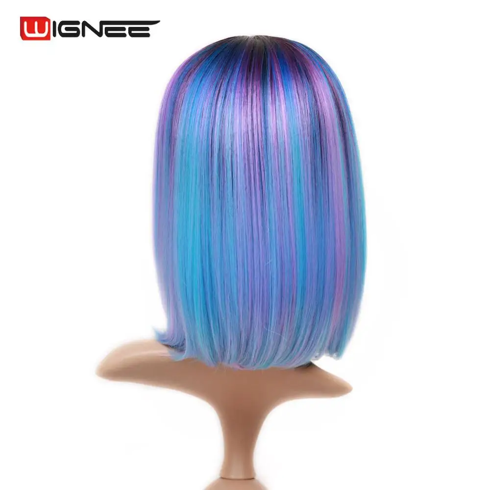 Wignee прямые волосы синтетический парик для Для женщин эффектом деграде(переход от темного к фиолетовый/синий/зеленый/коричневый натуральный Температура бесклеевой Косплэй парики - Цвет: Mixed Purple