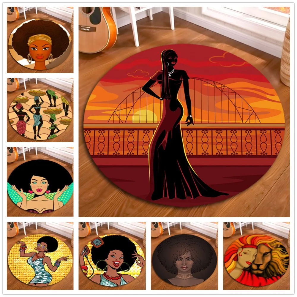 

African American Woman Round Rugs And Large Carpets For Kids Baby Home Living Room Crystal Velvet Cushion Bedroom Study Yoga Mat