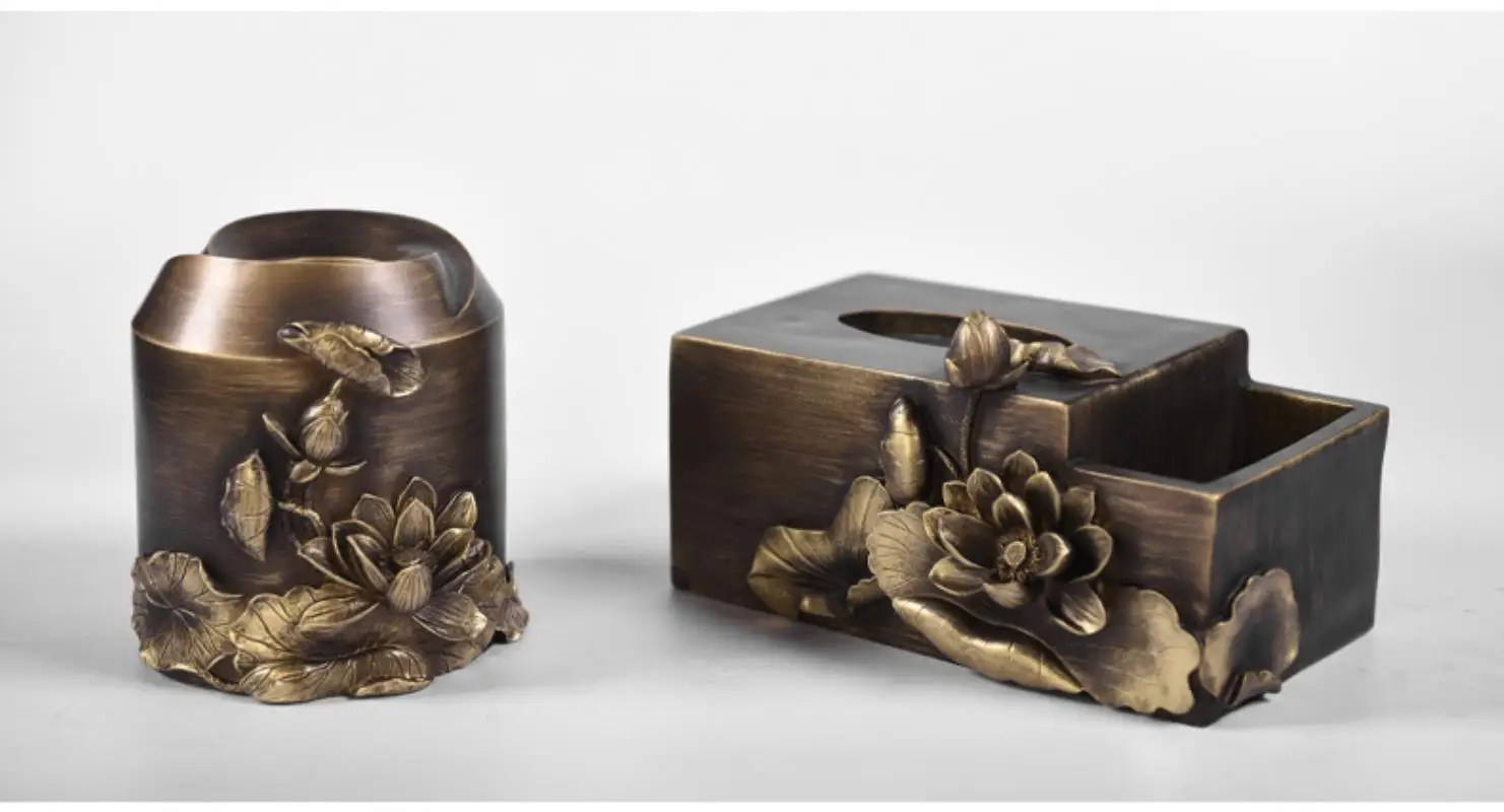 Chinese style Home supplies tissue box ornaments Antique art living room office lotus rectangular box