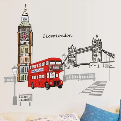 Лондонский двухэтажный автобус стикер на стену s съемный стикер креативное искусство Фреска домашний Декор украшение большое adesivo де parede