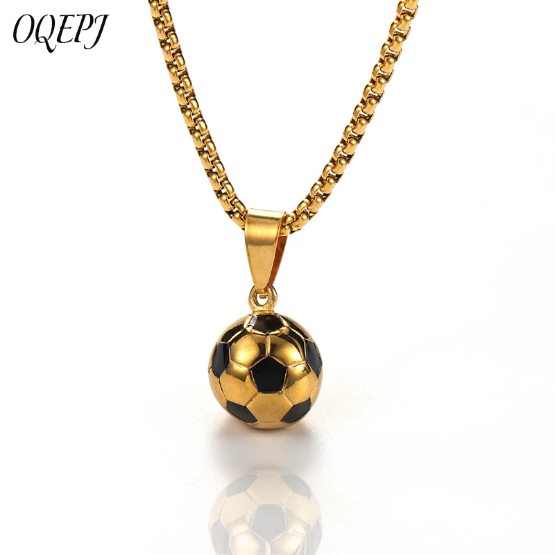 

OQEPJ Trendy Sporty Football Necklace Pendant Stainless Steel Men Soccer Round Necklaces Gold Silver Color Jewelry Gift Hot Sale